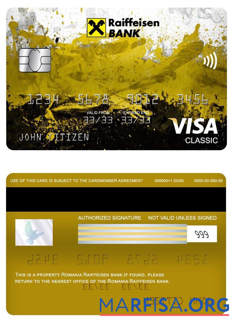Downloadable Romania Raiffeisen bank visa classic card real example
